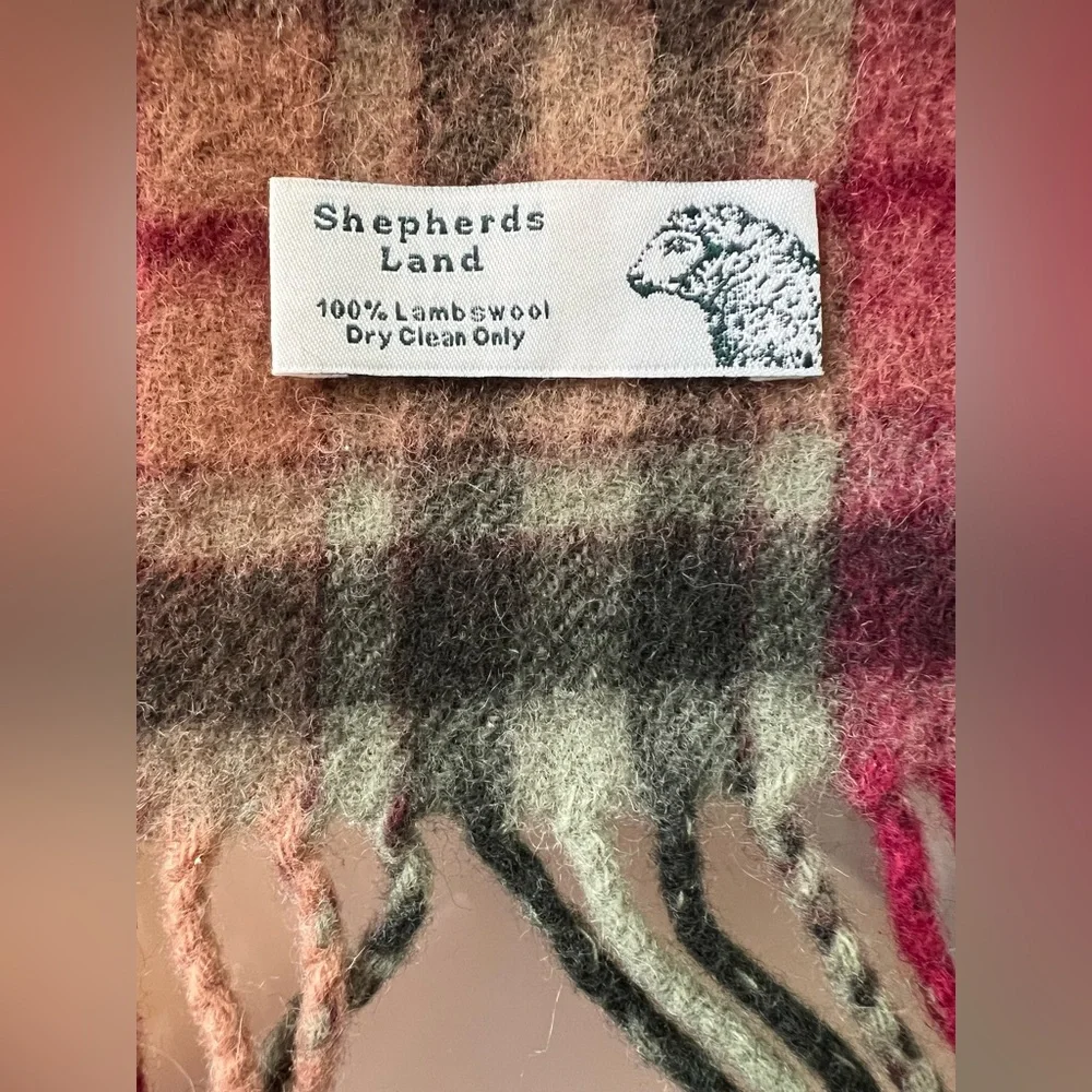 🐑Lambswool Plaid Unisex Scarf | Shepherds Land | Muted Magenta/Green/Tan/Black